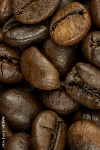 roasted coffee beans macro photo. background or texture