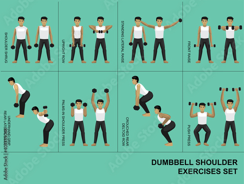 Dumbbell Shoulder Exercise Moves Manga Gym Set Illustration