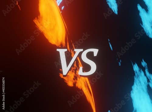 青と赤の対戦イメージ、3Dレンダリング