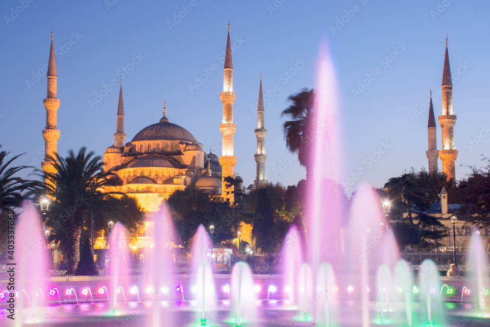 The Sultanahmet Mosque (Blue Mosque) in the evening, Istanbul, Turkey