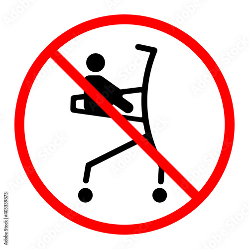 Warning shopping cart vector sign isolated on white background, Do not ride on a shopping cart symbol