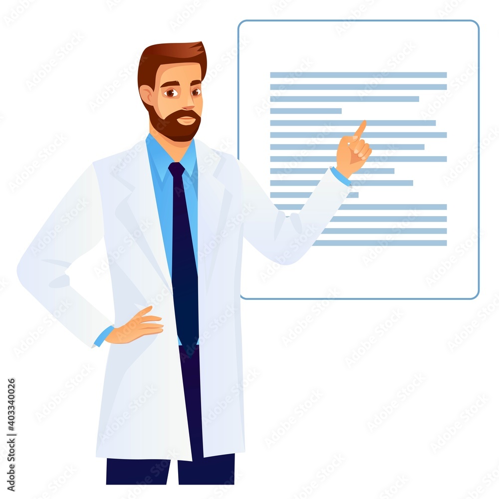Doctor presenting information header vector banner. Medic pointing finger upwards. Male presenting information header vector banner. Doctor presenting information header vector banner. Medic pointing finger upwards. Male presenting information header vector banner.