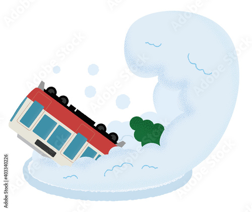 雪崩の被害に遭う電車のベクターイラスト