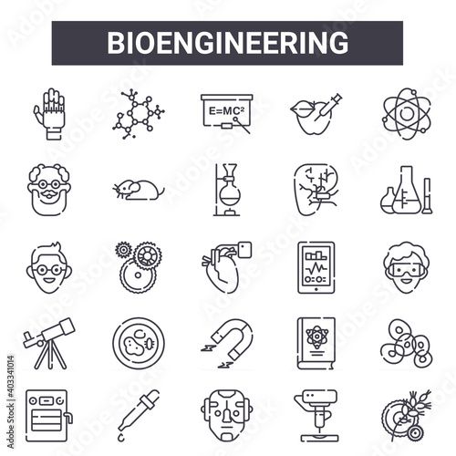 bioengineering outline icon set. includes thin line icons such as prosthetics, professor, diagnosis, scientific literature, d printer, formula, agricultural, laboratory. can be used for report,