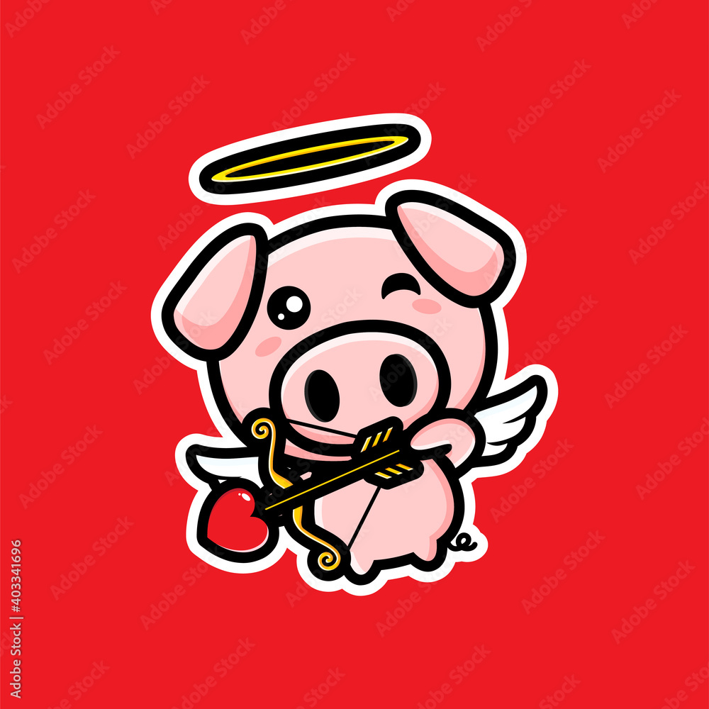 design the cute pig character to be a cupid design the cute pig character to be a cupid