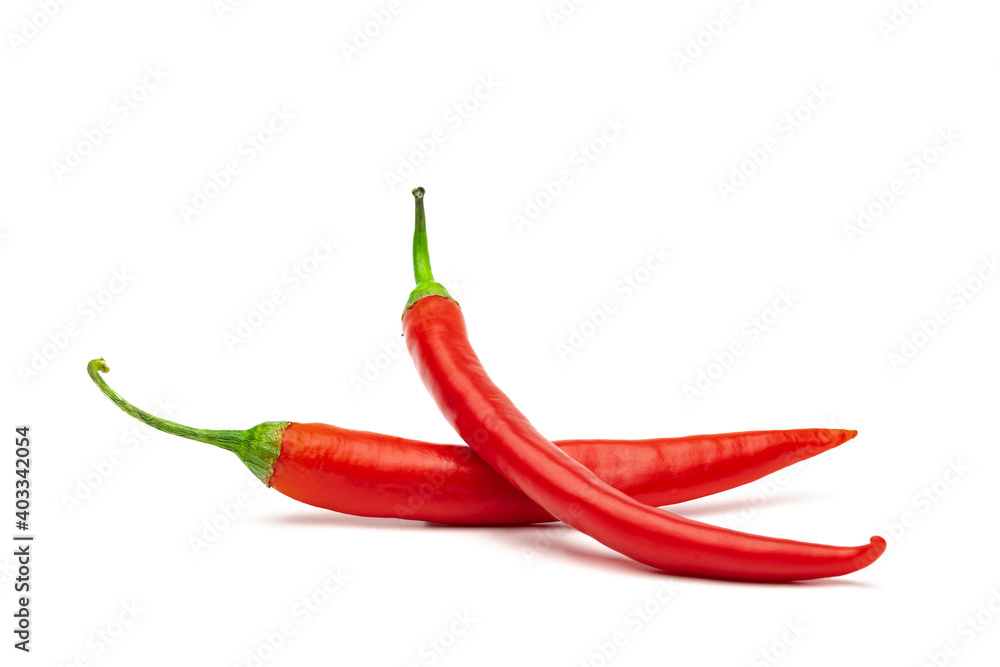 Chilli. Two red chili peppers isolated on white background.