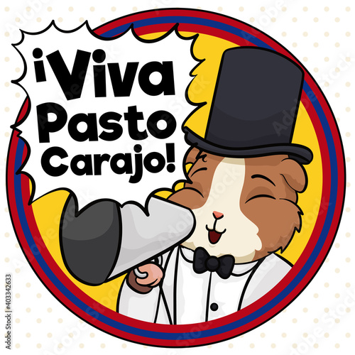 Cute Guinea Pig as Pericles Carnaval with Popular Colombian Saying, Vector Illustration