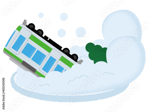 雪崩の被害に遭う電車のベクターイラスト