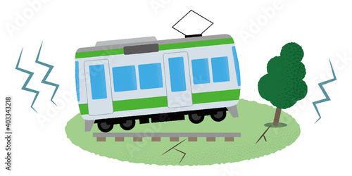 地震の被害に遭う電車のベクターイラスト