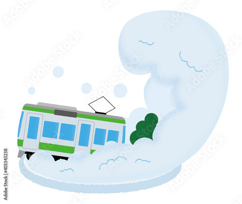 雪崩の被害に遭う電車のベクターイラスト