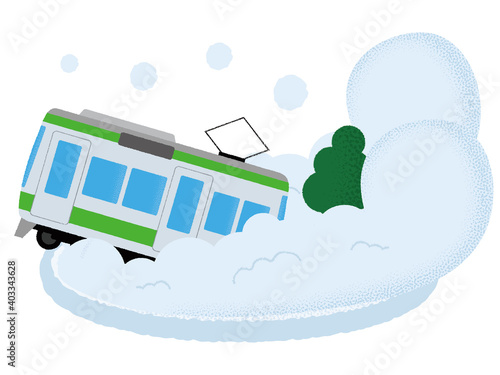 雪崩の被害に遭う電車のベクターイラスト