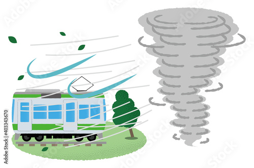 竜巻の被害に遭う電車のベクターイラスト