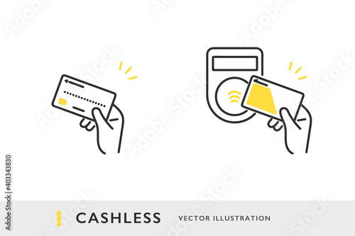 クレジットカードや交通系ICカードで決済をするイメージのイラスト素材
