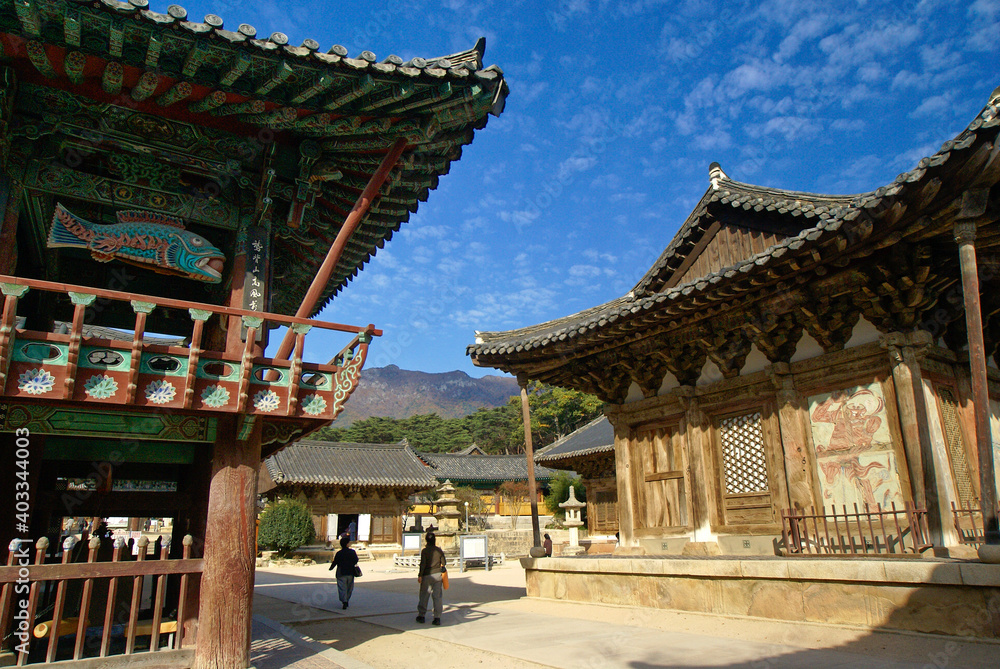 Near Yangsan, South Korea, the three Jewel Temples of Korea represent the three jewels of Buddhism: Buddha, dharma, and sangha. Tongdosa Temple, seen here, represents Buddha.