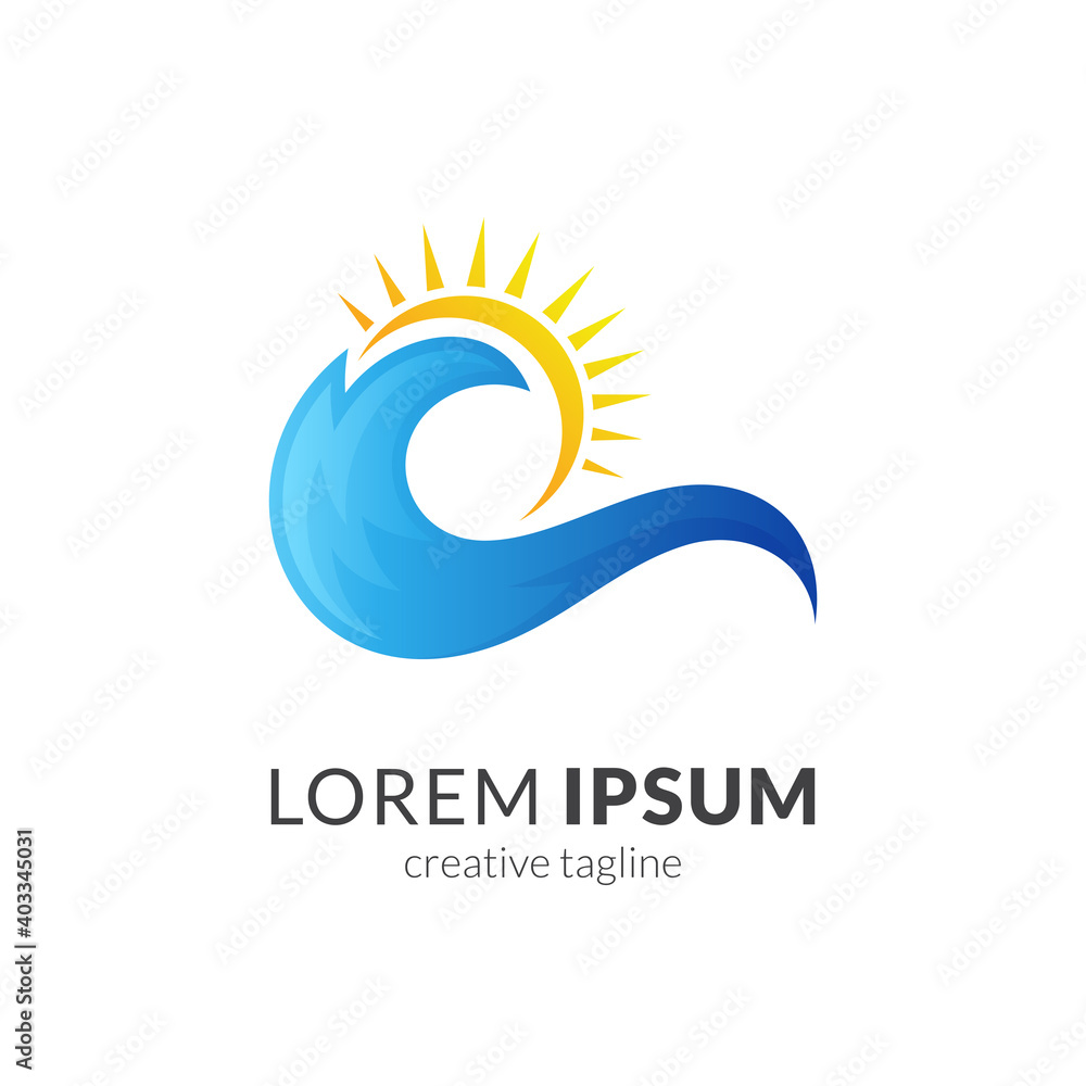Fototapeta premium Wave and sun logo design with flat concept