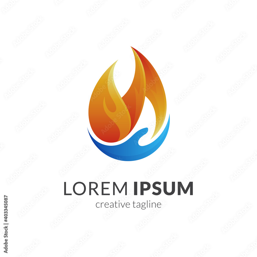 Fire and hand logo with 3d concept Fire and hand logo with 3d concept