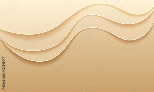 Vector 3D abstract background with wavy paper cut shape. Modern concept of beige paper art style, banner. Graphic design for presentation, banner, web, card