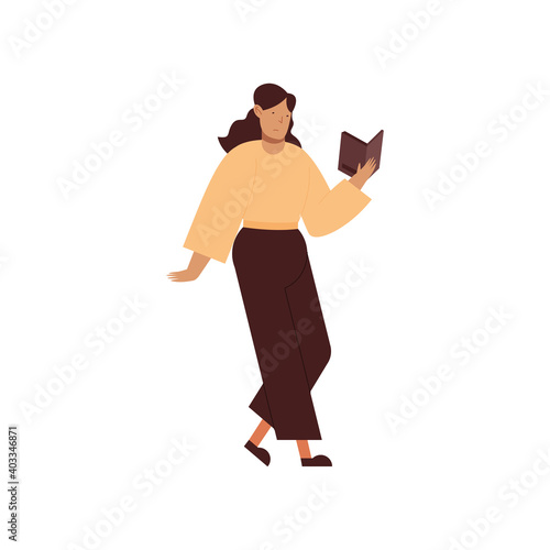Woman standing reading a book vector design