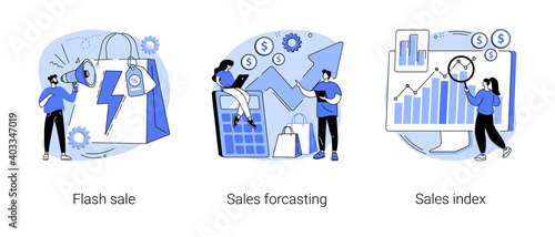 Retail profit plan abstract concept vector illustration set. Flash sale, sales forcasting and index, special offer, e-commerce shop promotion, business statistics, performance abstract metaphor.