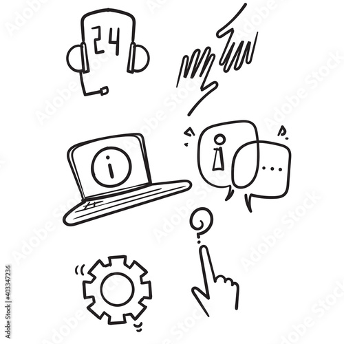 hand drawn doodle Customer service icons set isolated background