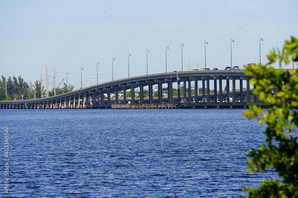 The view of Gilchrist Bridge on the bay near Punta Gorda, Florida, U.S.A
