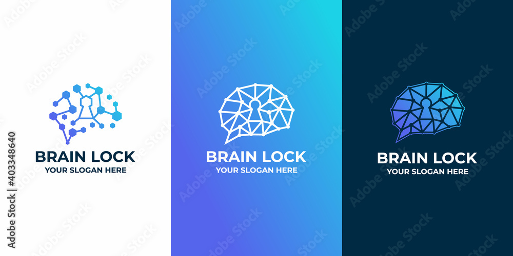 brain lock combination logo with circuit line art brain lock combination logo with circuit line art