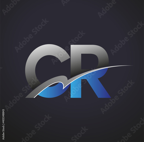 initial letter CR logotype company name colored blue and grey swoosh design. vector logo for business and company identity.