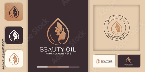 Beauty women face combine droplets logo design