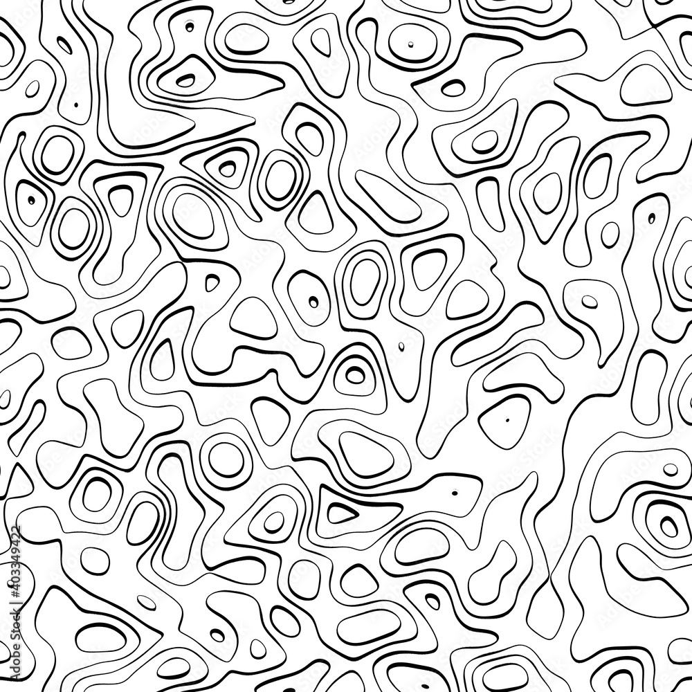 Abstract Hand Draw Curvy Lines On White Background, Doodle Seamless 