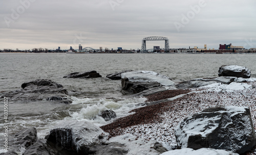Boulders at the lake Superior shore