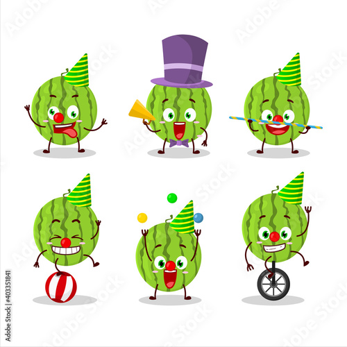 Cartoon character of green watermelon with various circus shows