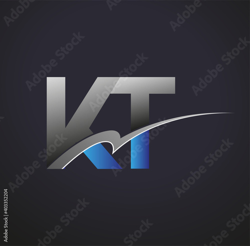 initial letter KT logotype company name colored blue and grey swoosh design. vector logo for business and company identity.