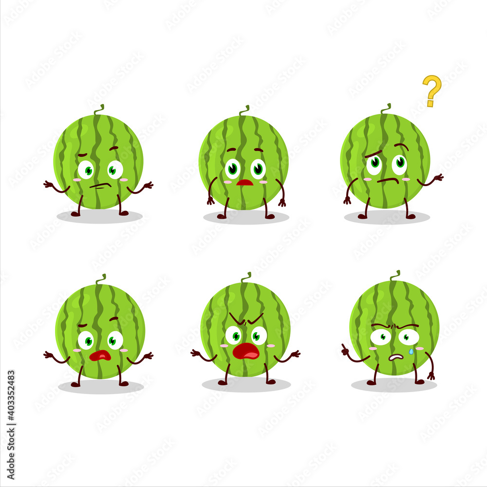 Cartoon character of green watermelon with what expression Cartoon character of green watermelon with what expression