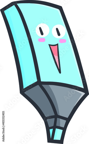 Cute and funny blue highlighter mascot in kawaii style