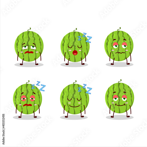 Cartoon character of green watermelon with sleepy expression
