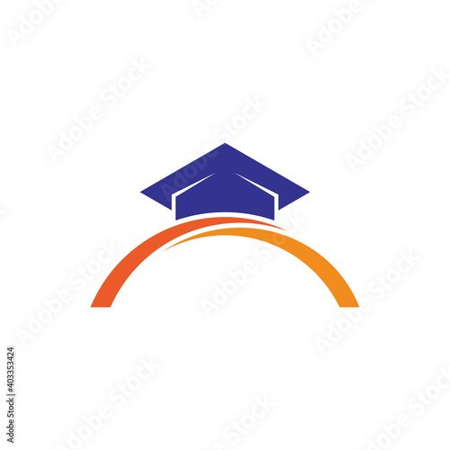 Toga hat and horizon swoosh logo concept for educational