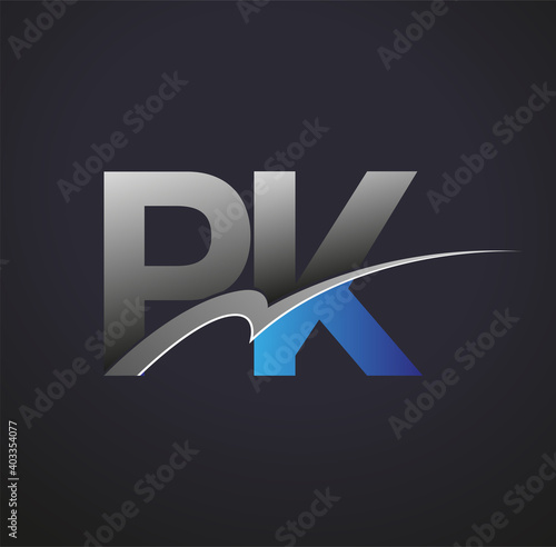 initial letter PK logotype company name colored blue and grey swoosh design. vector logo for business and company identity.