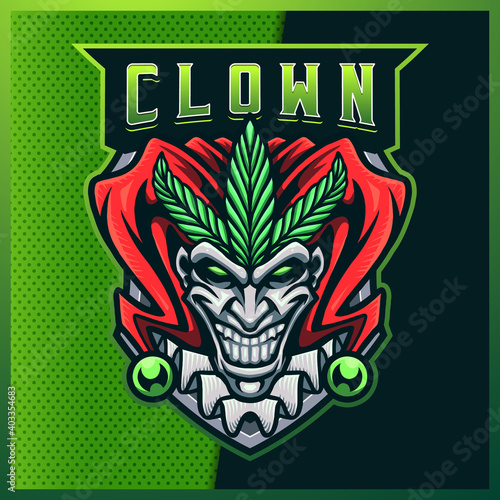 Clown esport mascot logo design with modern illustration concept for team, badge, emblem and t-shirt printing. Crazy Clown illustration on isolated background. Premium Vector