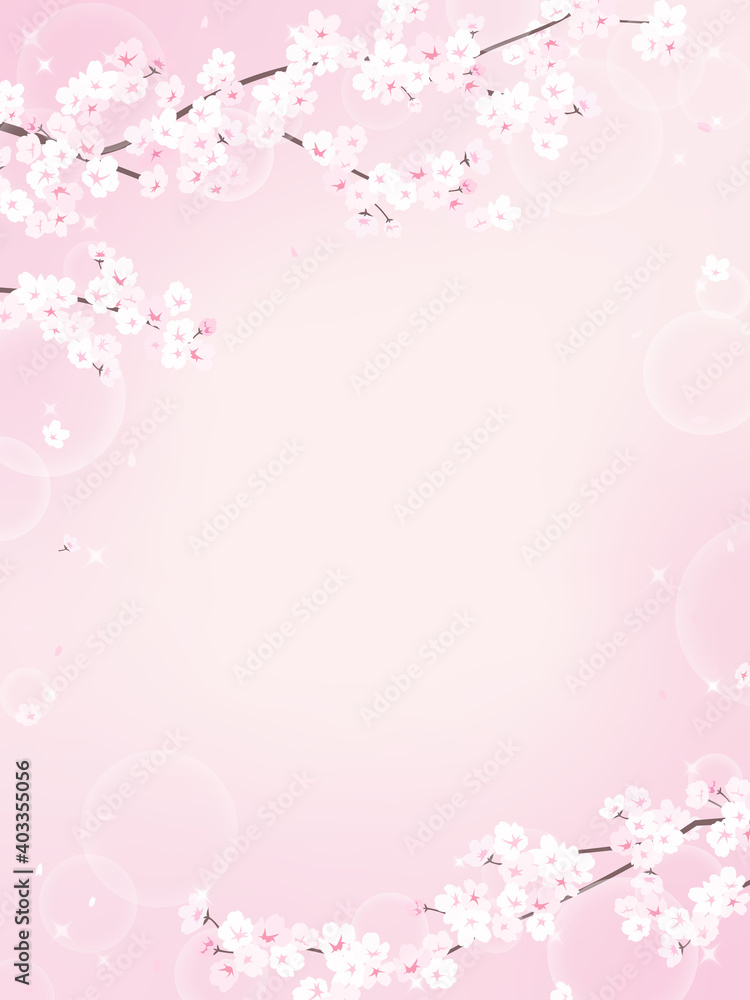 桜とキラキラピンクの背景素材（縦長）
