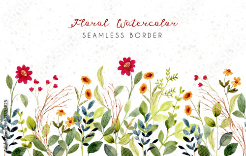 beautiful flower meadow watercolor seamless border