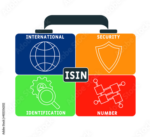 ISIN - International Security Identification Number acronym. business concept background.  vector illustration concept with keywords and icons. lettering illustration with icons for web banner, flyer, photo