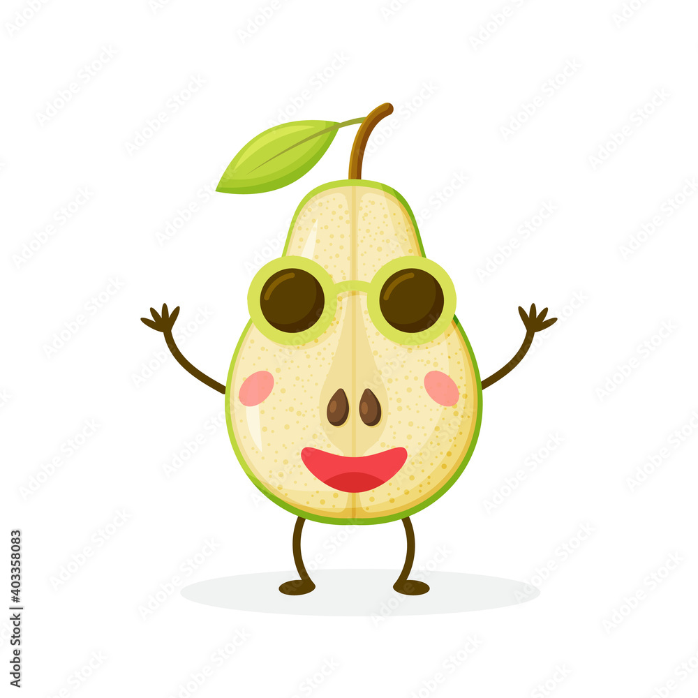 Fototapeta premium Cartoon Illustration of a Pear. Cute Fruit Mascot.
