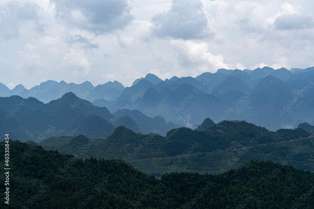 Mountainous view from Quan Ba Heaven Gate, Ha Giang, Vietnam.