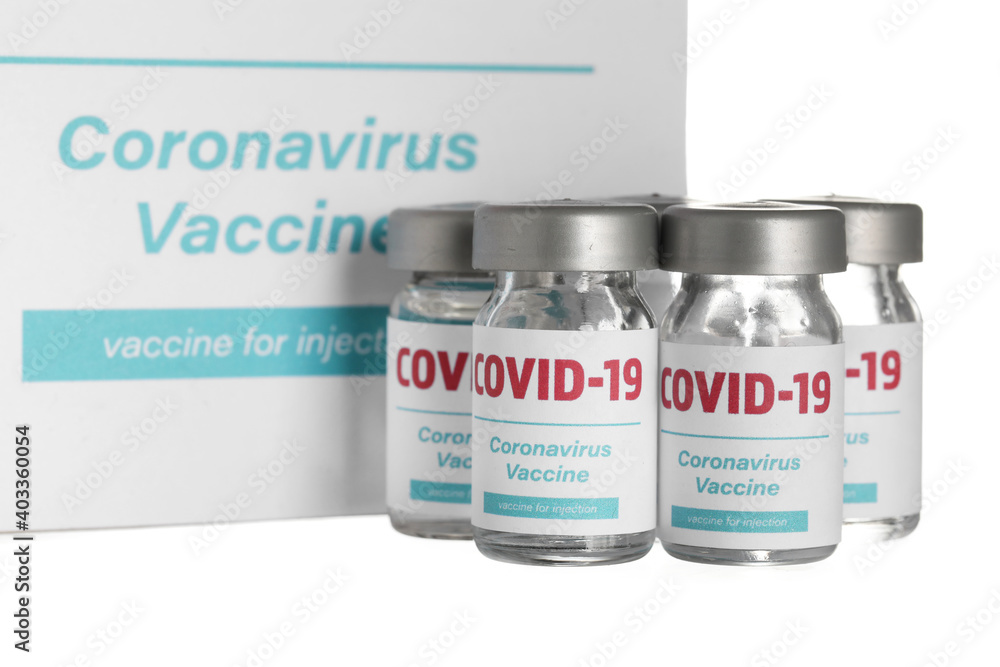 Vaccine for immunization against COVID-19 on white background Vaccine for immunization against COVID-19 on white background