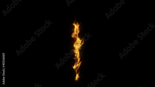 3D animation of the exclamation point mark sign symbol on fire with alpha layer