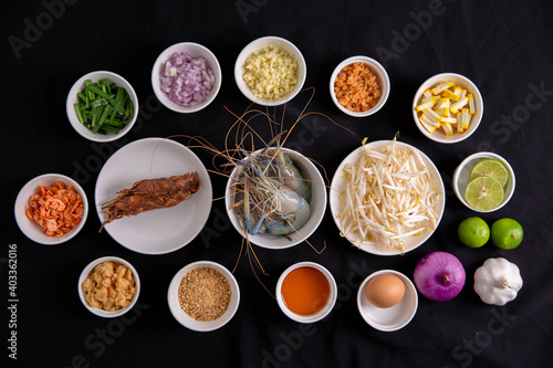 Ingredients for making Pad Thai, Thai food