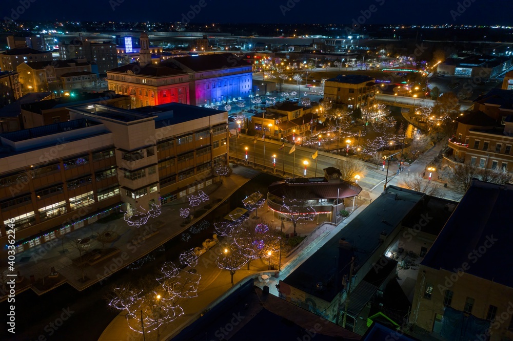 Aerial View of Christmas Lights in Pueblo, Colorado at Dusk