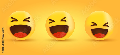 3d Facebook Haha Emoticon in different style for social media emojis, funny Laughing emoji, happy haha emoticon