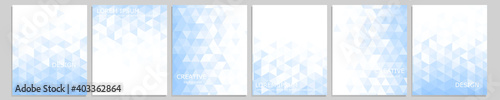 Set of vector cover notebook design. Abstract blue minimal triangles halftone template design for notebook paper, copybook brochures, book, magazine. Planner and diary cover for print.