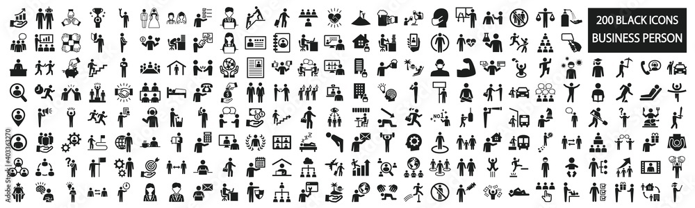 Business person pictogram set for various scenes Business person pictogram set for various scenes
